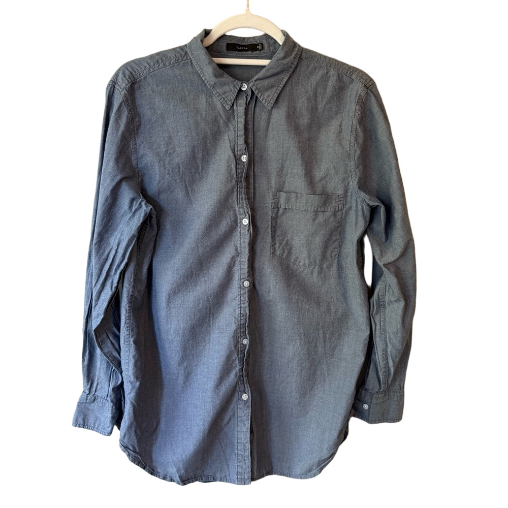 Talula Blue Wash Blouse Relaxed Fit Chambray 100% Cotton Size M Minimalist